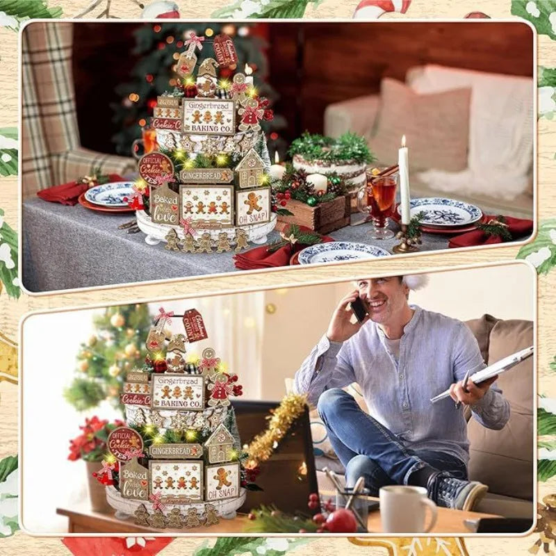 π 24 Pcs Rustic Christmas Wood Decor Set β Farmhouse Tiered Tray Fillers & Holiday Ornaments