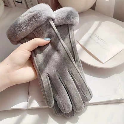 Women’s Touch-Screen Winter Mittens – Elegant Suede Fabric, Warm Thin Cashmere, Windproof Autumn Driving Gloves
