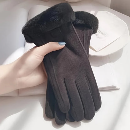 Women’s Touch-Screen Winter Mittens – Elegant Suede Fabric, Warm Thin Cashmere, Windproof Autumn Driving Gloves