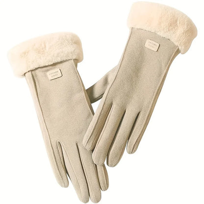 Women’s Touch-Screen Winter Mittens – Elegant Suede Fabric, Warm Thin Cashmere, Windproof Autumn Driving Gloves
