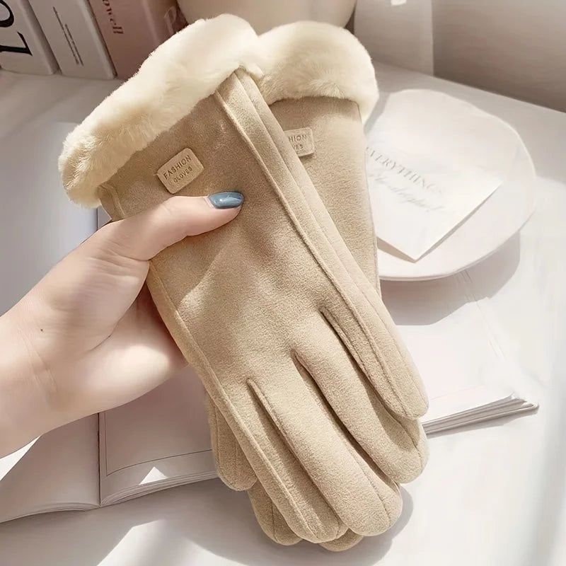 Women’s Touch-Screen Winter Mittens – Elegant Suede Fabric, Warm Thin Cashmere, Windproof Autumn Driving Gloves