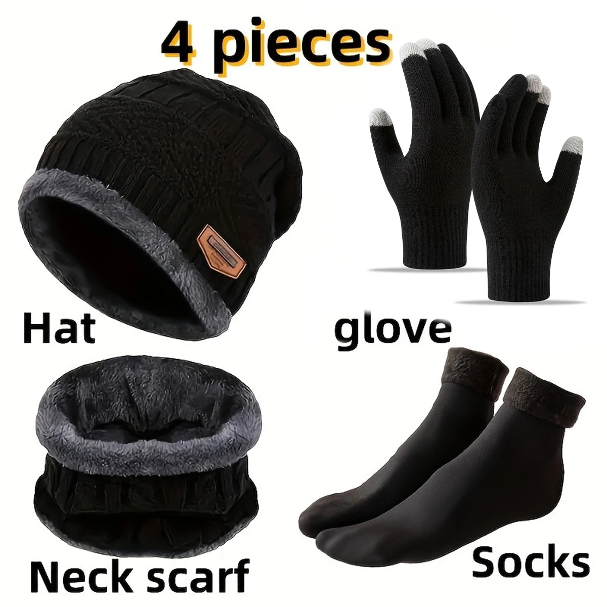 Winter Hat, Scarf & Gloves Set — Unisex Velvet-Lined Knit Cap, Coral Fleece Scarf & Cozy Gloves for Outdoor Winter Activities