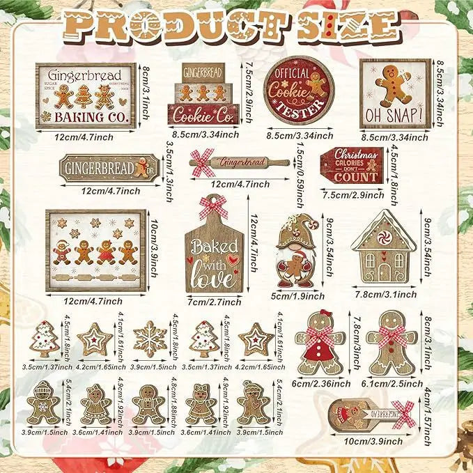 🎄 24 Pcs Rustic Christmas Wood Decor Set – Farmhouse Tiered Tray Fillers & Holiday Ornaments